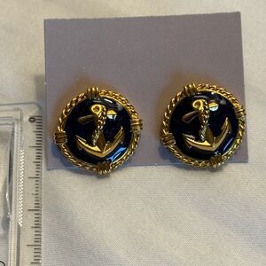 Gold and Navy Anchor Earrings